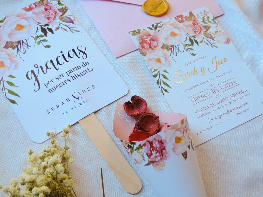 Papelería de boda romántica completa — invitaciones, sobres y detalles de pachanga party studio
